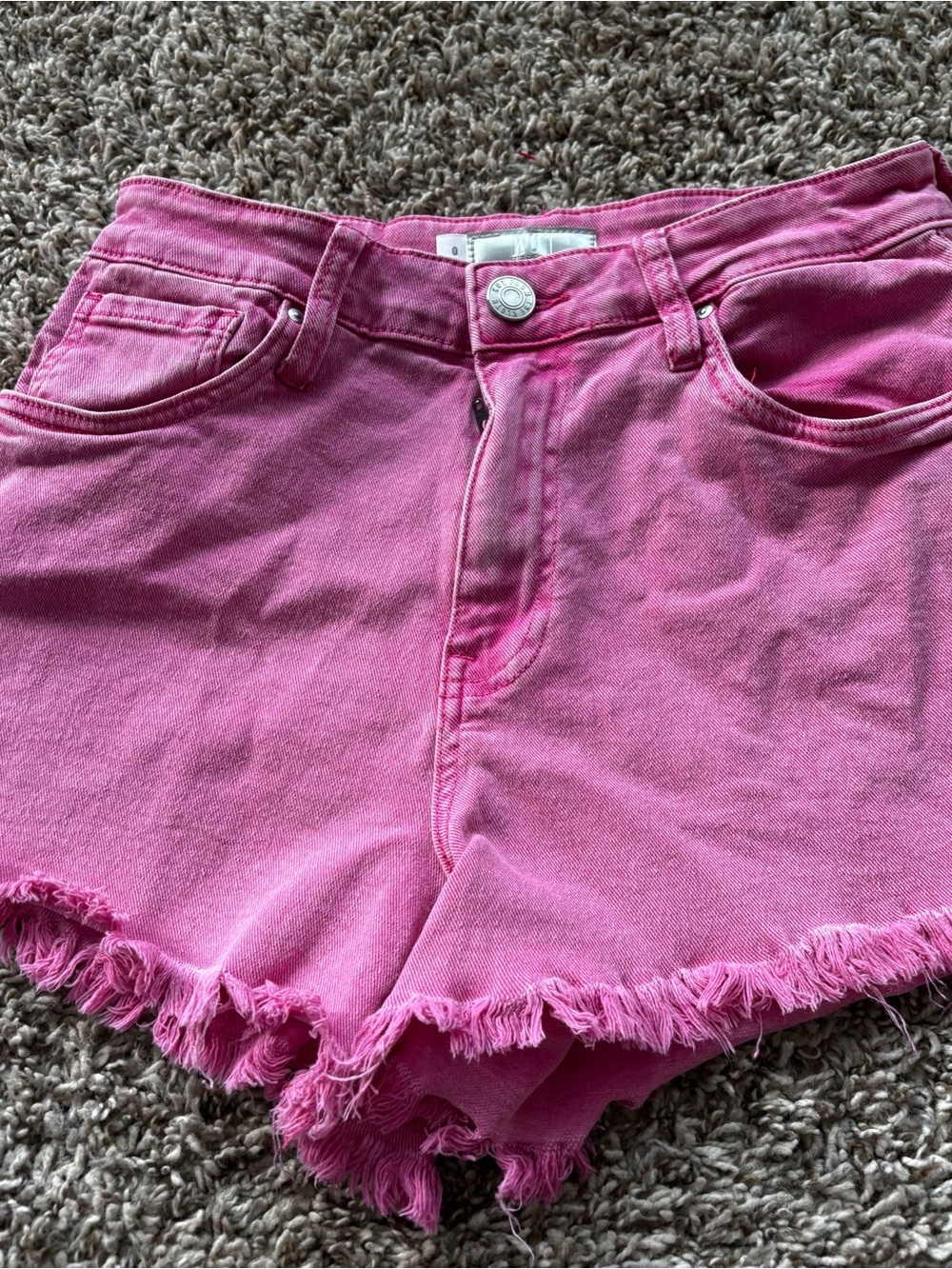 Pink High-Waist Frayed Hem Women's Shorts frayed pink